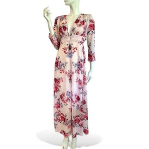 Sheer Floral Print Maxi Dressing Robe Duster